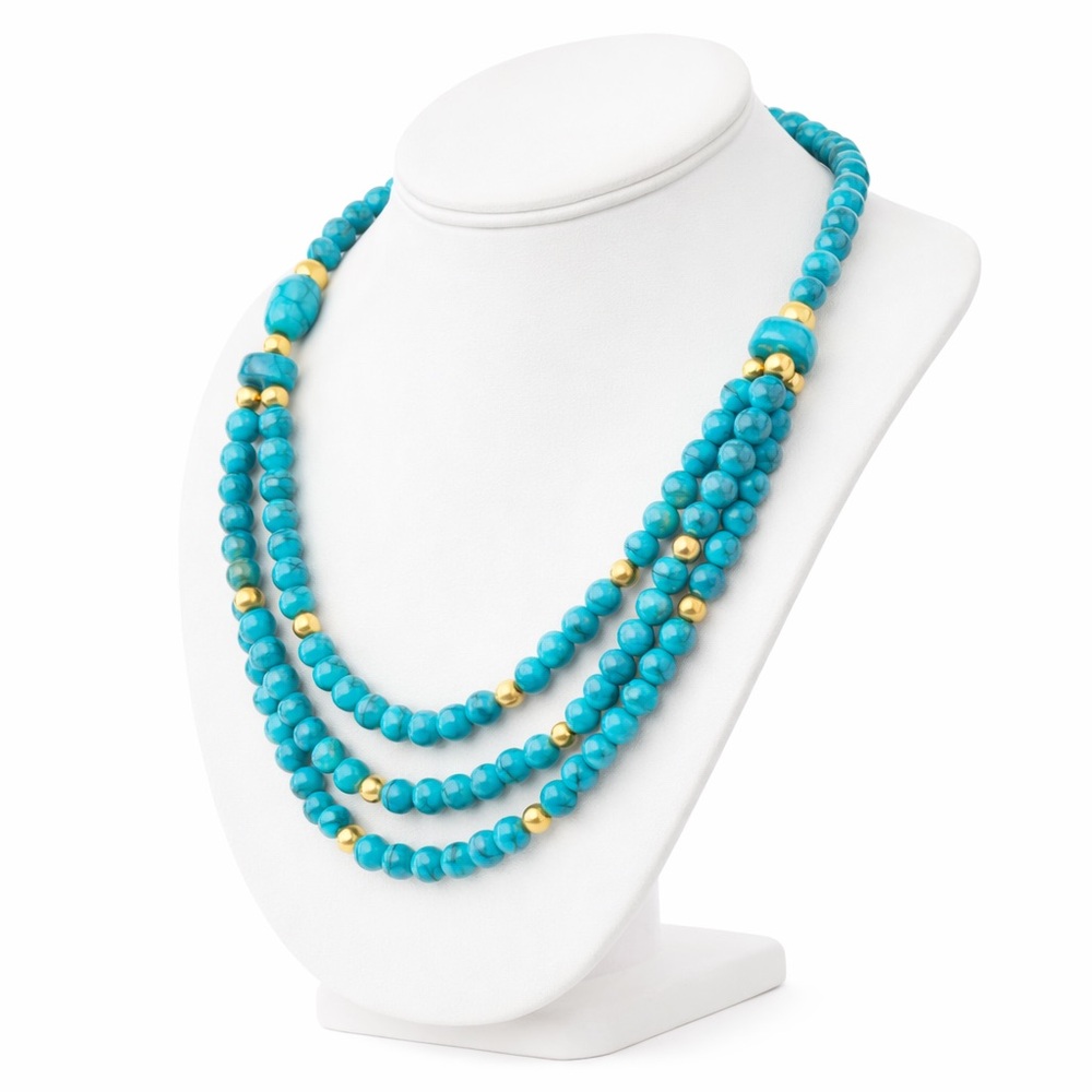 Elegant Turquoise and Gold Beaded Necklace - Picture 7 of 8